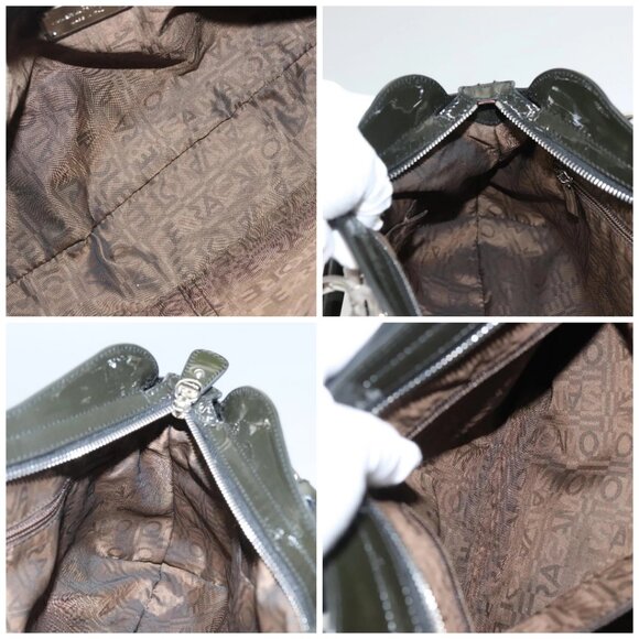 Salvatore Ferragamo Gancini Hand Bag Enamel Green Silver Auth 126114 - Picture 16 of 16